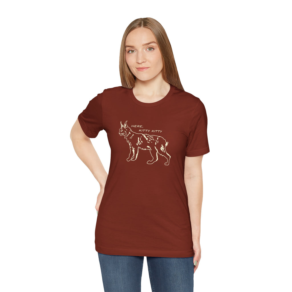 Here Kitty Kitty Unisex Tee, Bobcat T-Shirt, Funny Nature Tee, Gift for Wildlife Lovers, Cute Cat Apparel