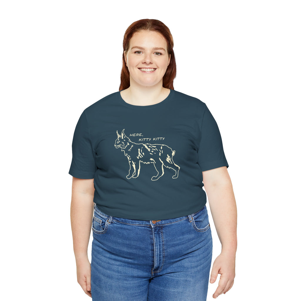Here Kitty Kitty Unisex Tee, Bobcat T-Shirt, Funny Nature Tee, Gift for Wildlife Lovers, Cute Cat Apparel