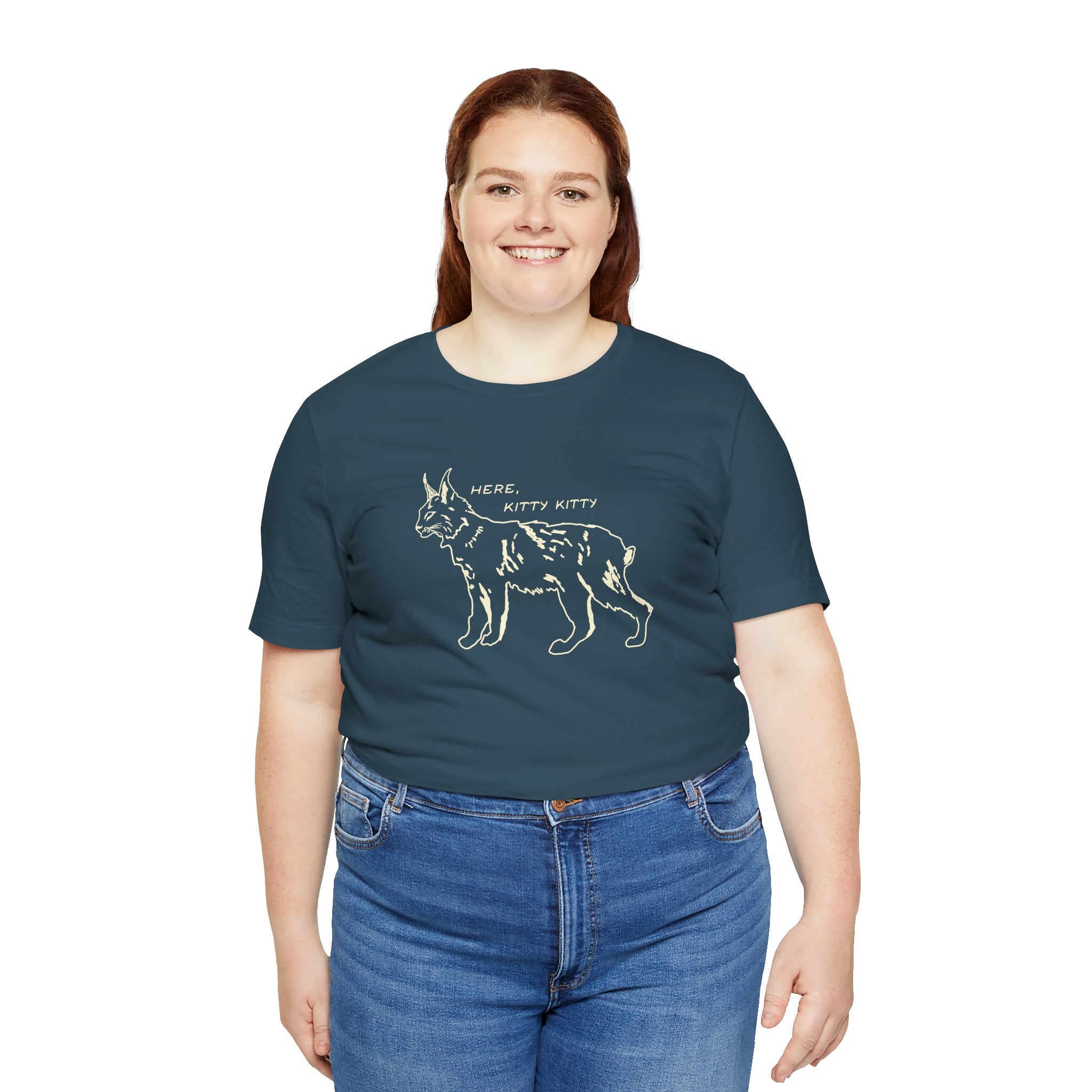 Here Kitty Kitty Unisex Tee, Bobcat T-Shirt, Funny Nature Tee, Gift for Wildlife Lovers, Cute Cat Apparel