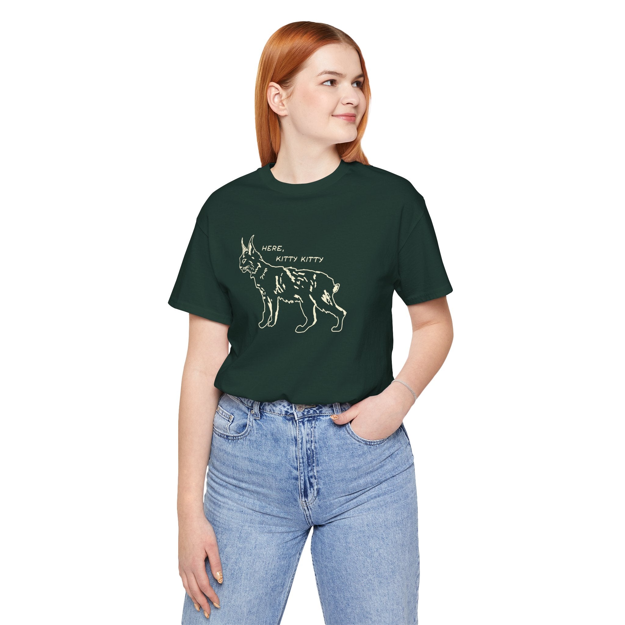 Here Kitty Kitty Unisex Tee, Bobcat T-Shirt, Funny Nature Tee, Gift for Wildlife Lovers, Cute Cat Apparel