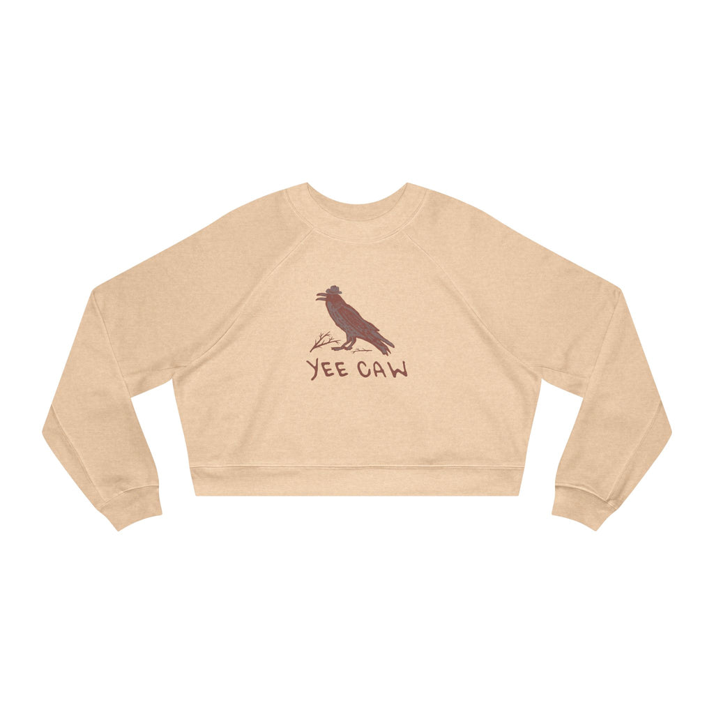Cropped Fleece Pullover with Western 'Yee Caw' Design - Cozy Sweatshirt for Nature Lovers, Gift for Birthdays, Casual Essentials, Outdoor