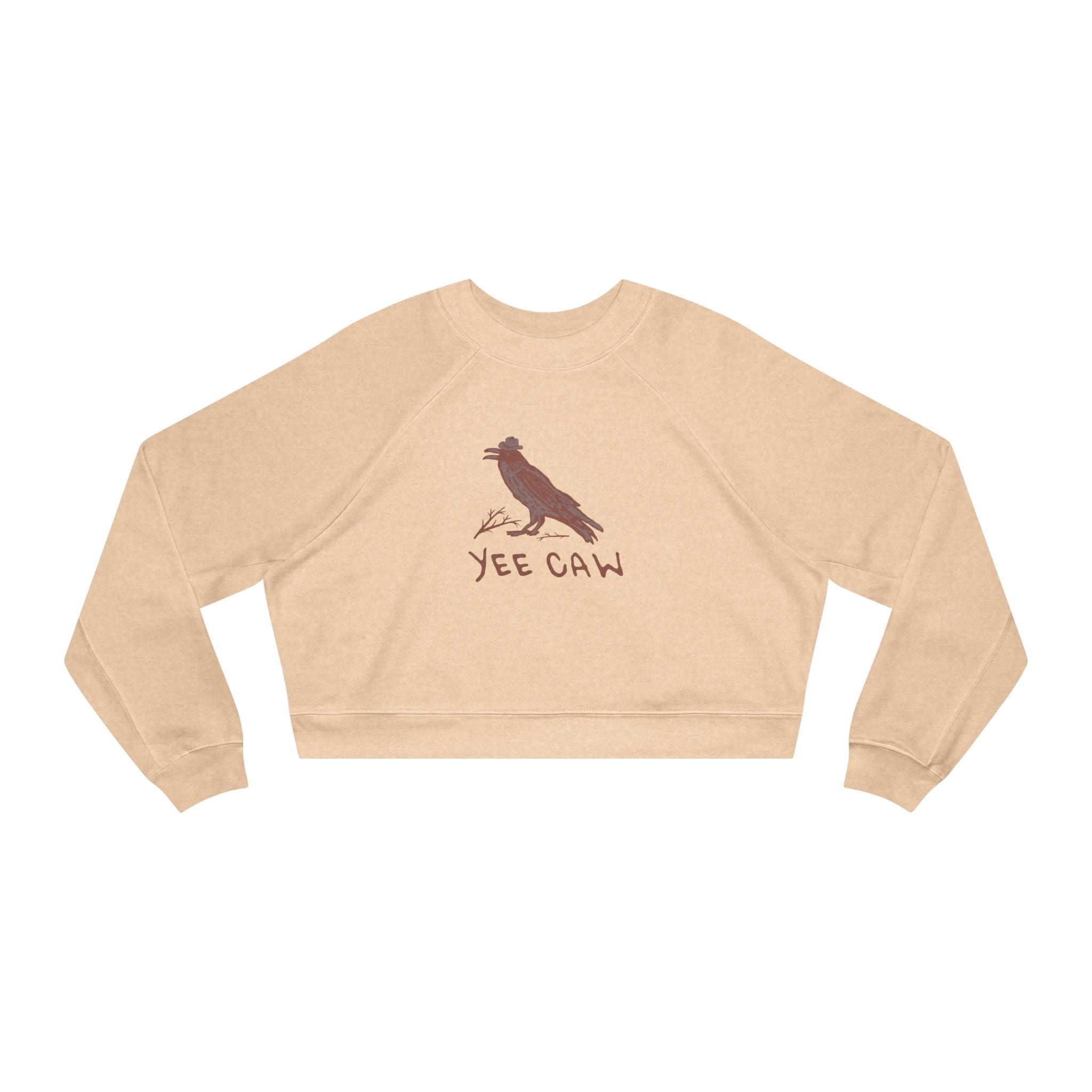 Cropped Fleece Pullover with Western 'Yee Caw' Design - Cozy Sweatshirt for Nature Lovers, Gift for Birthdays, Casual Essentials, Outdoor