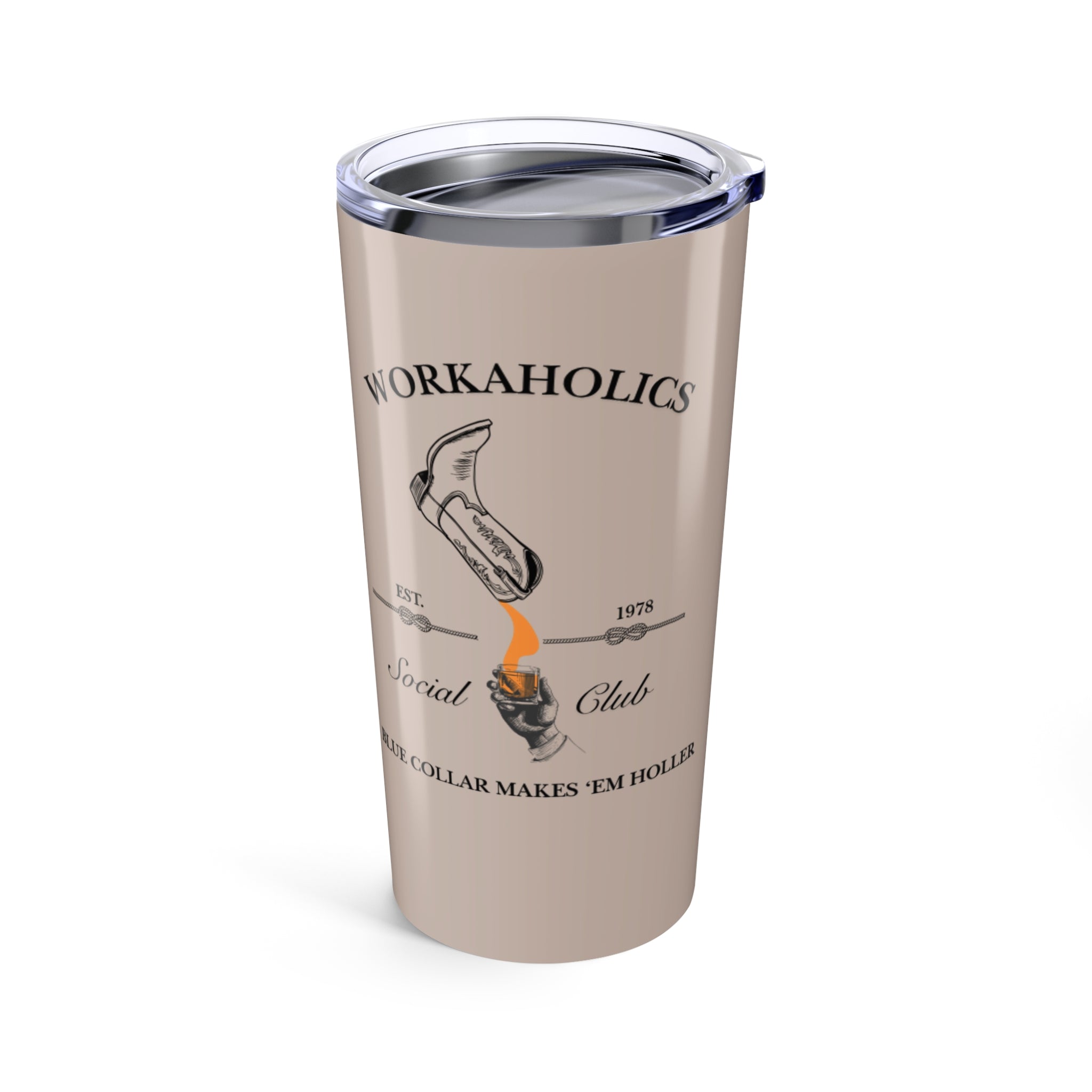 Workaholics Social Club 20oz Travel Tumbler with Vintage Design | Coffee Cup, Tea Mug, Gift for Travelers