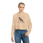 Women's Cropped Fleece Pullover with Crow Design, Trendy Sweatshirt, Cozy Layer, Gift for Western Lovers, Casual Wear, Fall Fashion
