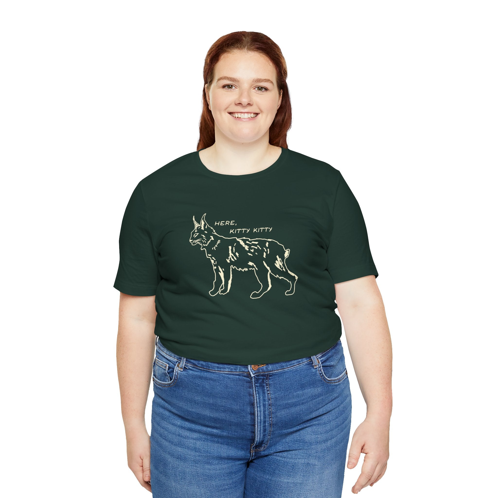 Here Kitty Kitty Unisex Tee, Bobcat T-Shirt, Funny Nature Tee, Gift for Wildlife Lovers, Cute Cat Apparel