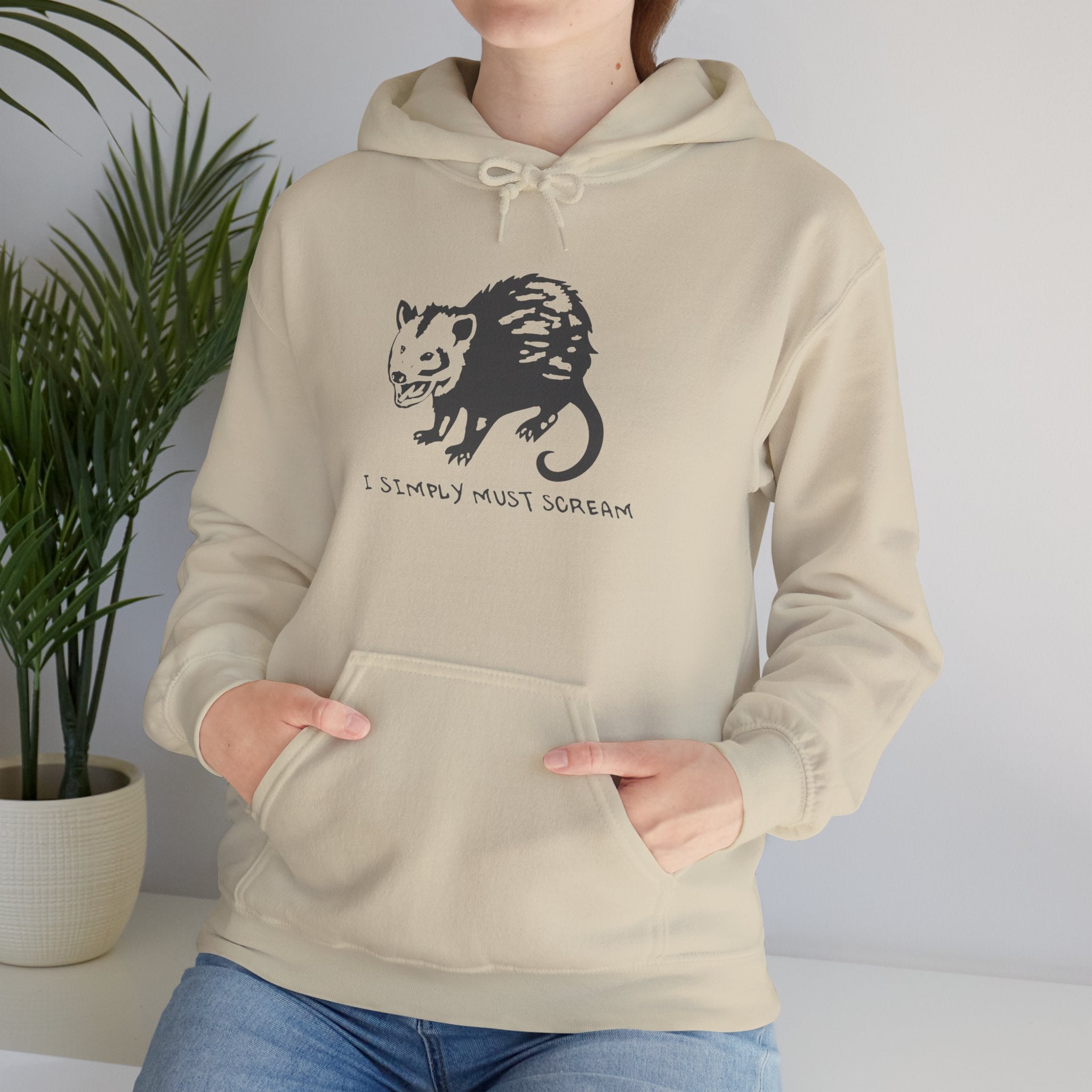 Opossum Graphic Hoodie, Unisex Sweatshirt for Animal Lovers, Cozy Pullover with Fun Text