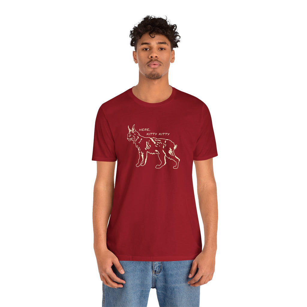Here Kitty Kitty Unisex Tee, Bobcat T-Shirt, Funny Nature Tee, Gift for Wildlife Lovers, Cute Cat Apparel