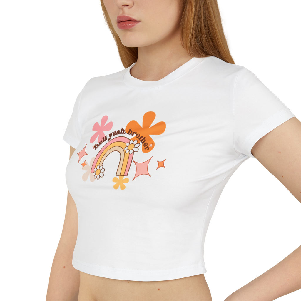 Colorful Rainbow Graphic Women's Baby Tee, Cute Cropped Top, Retro Floral Apparel, Summer Festival Shirt, Birthday Gift