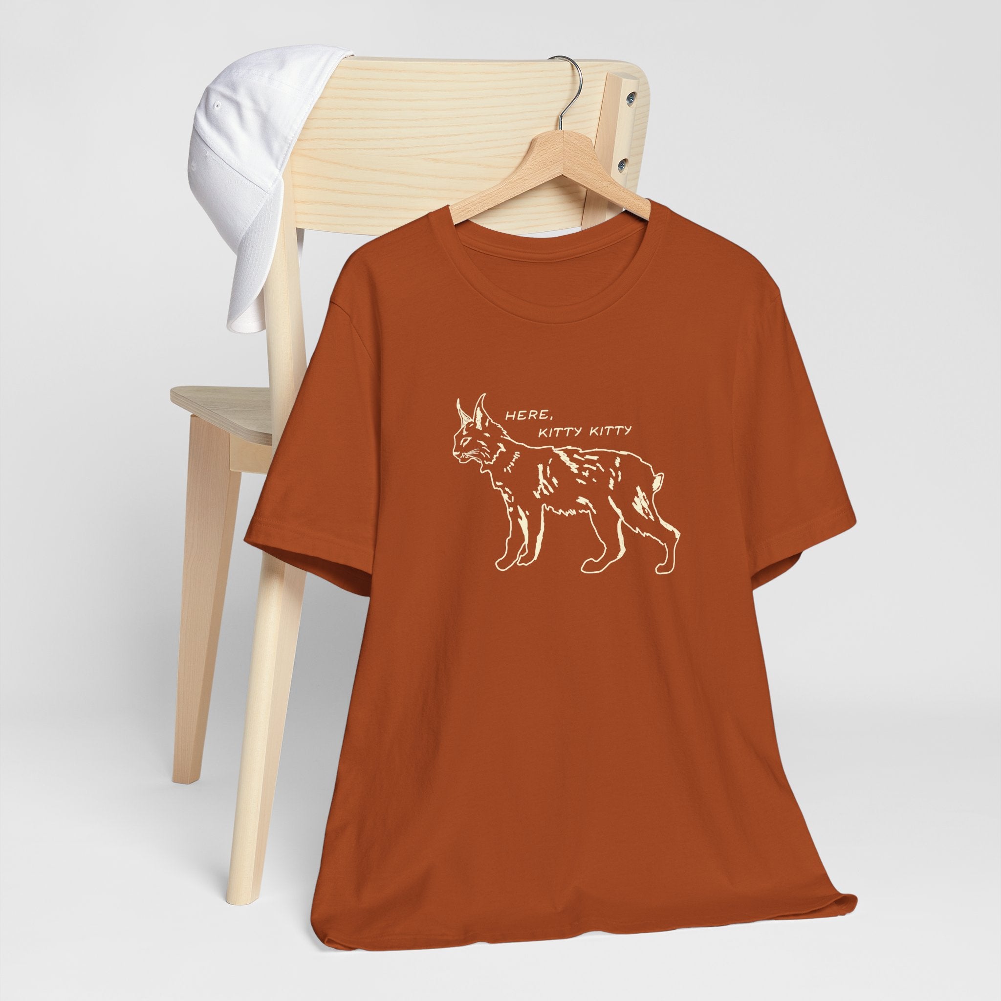 Here Kitty Kitty Unisex Tee, Bobcat T-Shirt, Funny Nature Tee, Gift for Wildlife Lovers, Cute Cat Apparel