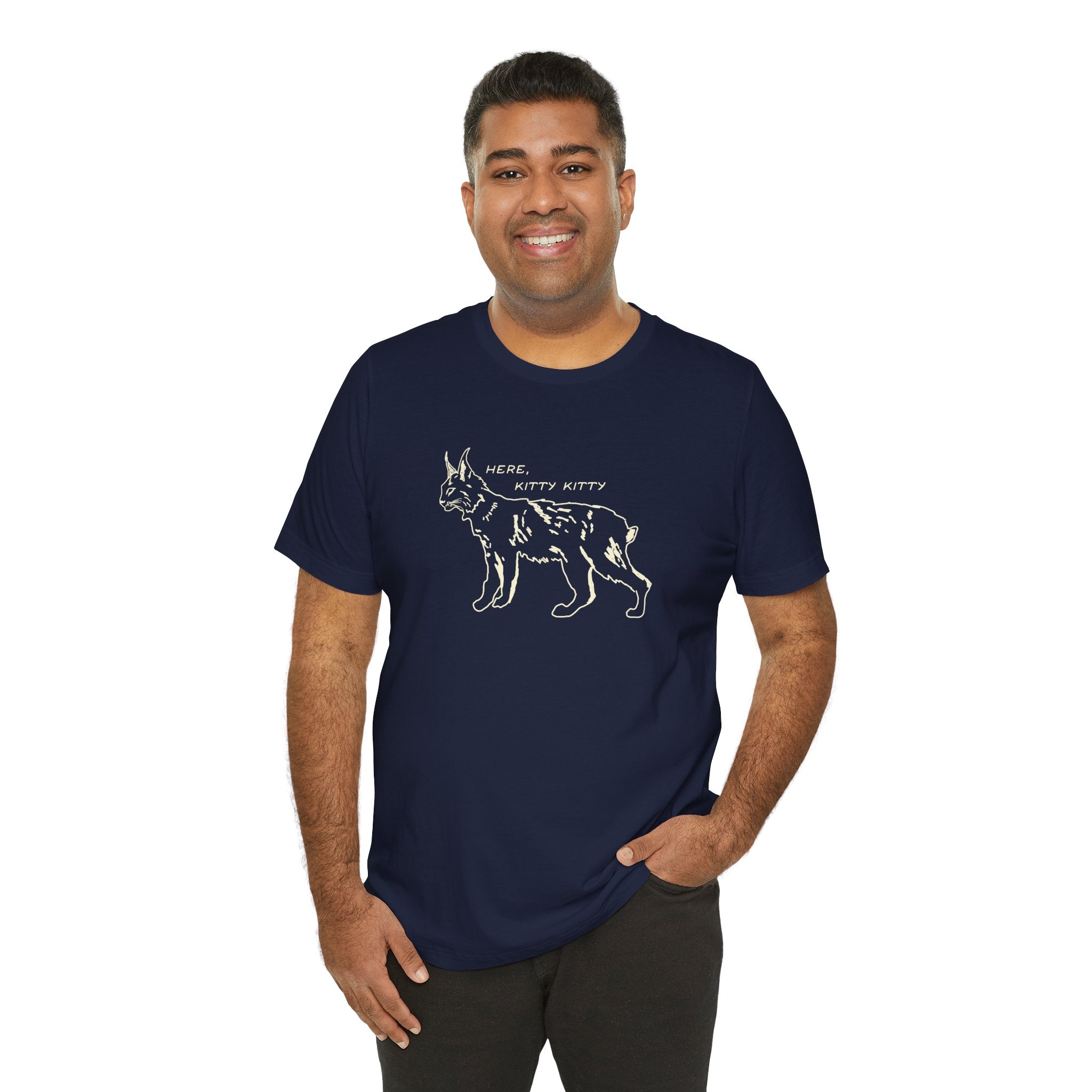 Here Kitty Kitty Unisex Tee, Bobcat T-Shirt, Funny Nature Tee, Gift for Wildlife Lovers, Cute Cat Apparel