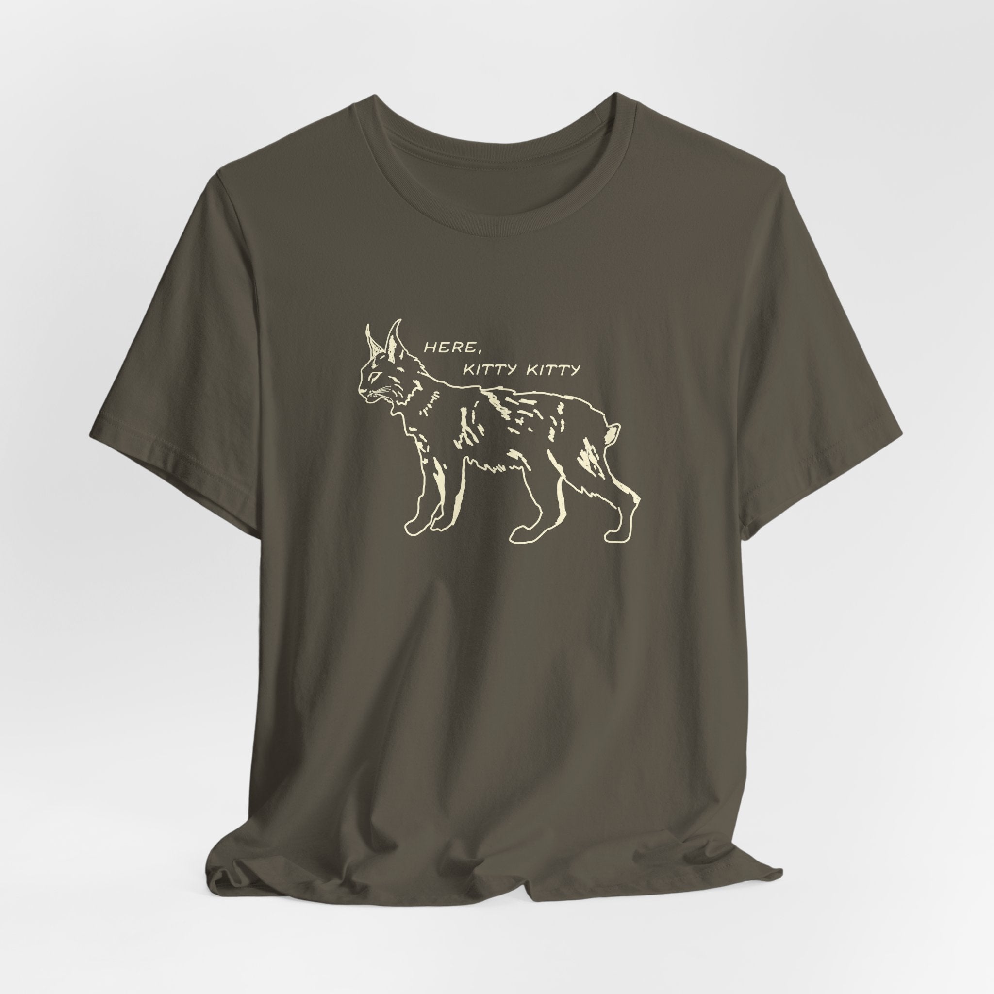 Here Kitty Kitty Unisex Tee, Bobcat T-Shirt, Funny Nature Tee, Gift for Wildlife Lovers, Cute Cat Apparel