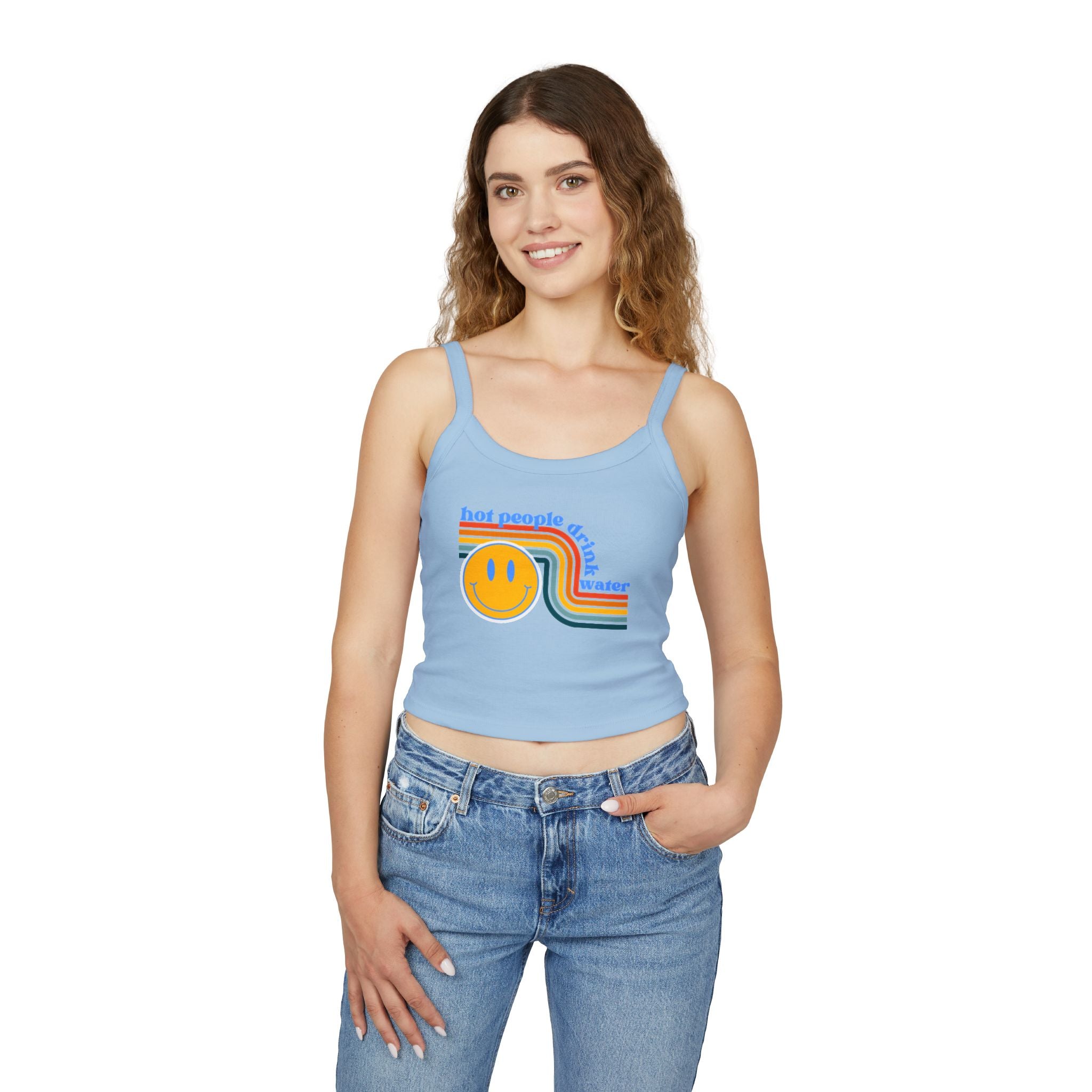 Retro Smiley Spaghetti Strap Tank Top | Trendy Crop Top for Summer Vibes, Beachwear, Gifts, Festivals, Cute Top