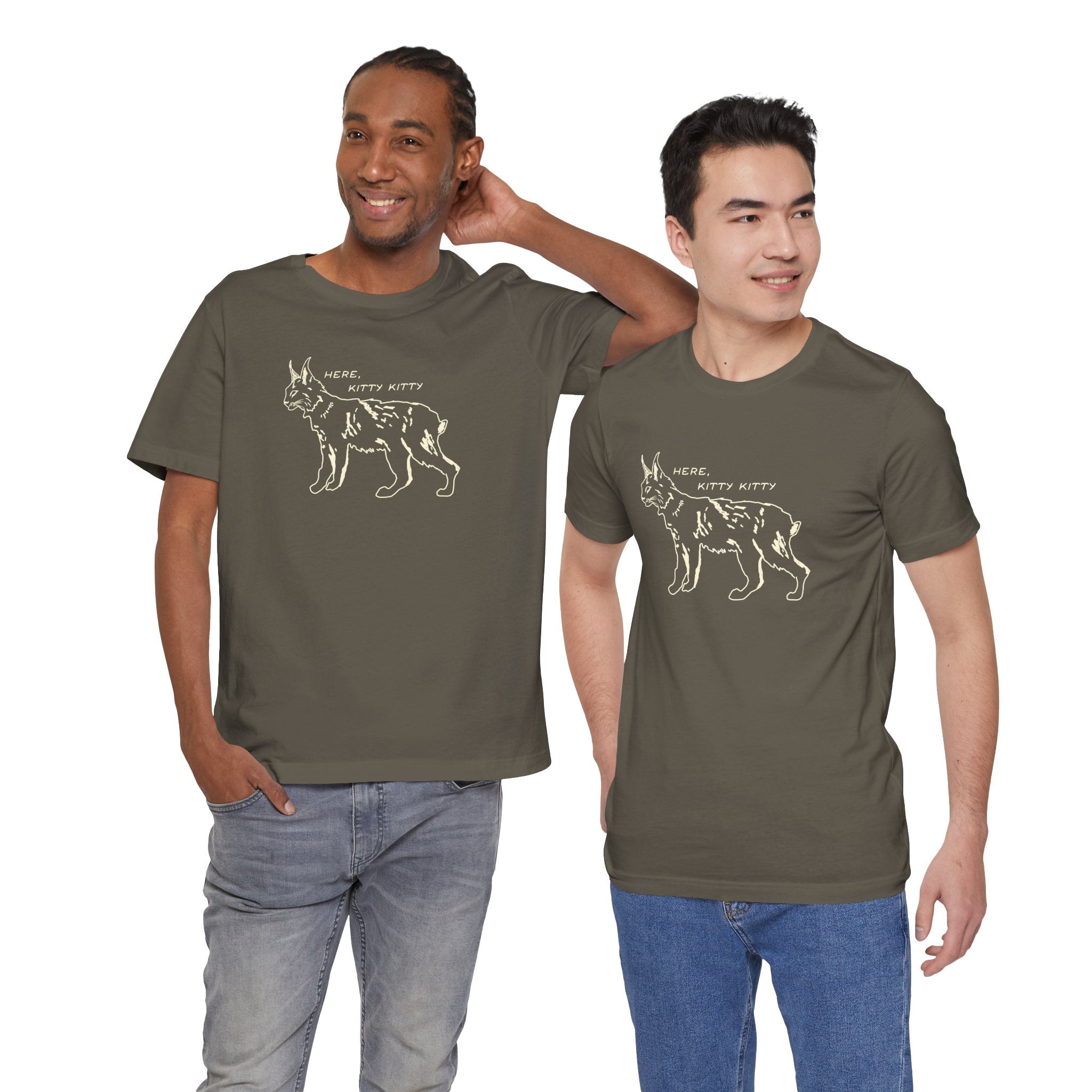 Here Kitty Kitty Unisex Tee, Bobcat T-Shirt, Funny Nature Tee, Gift for Wildlife Lovers, Cute Cat Apparel