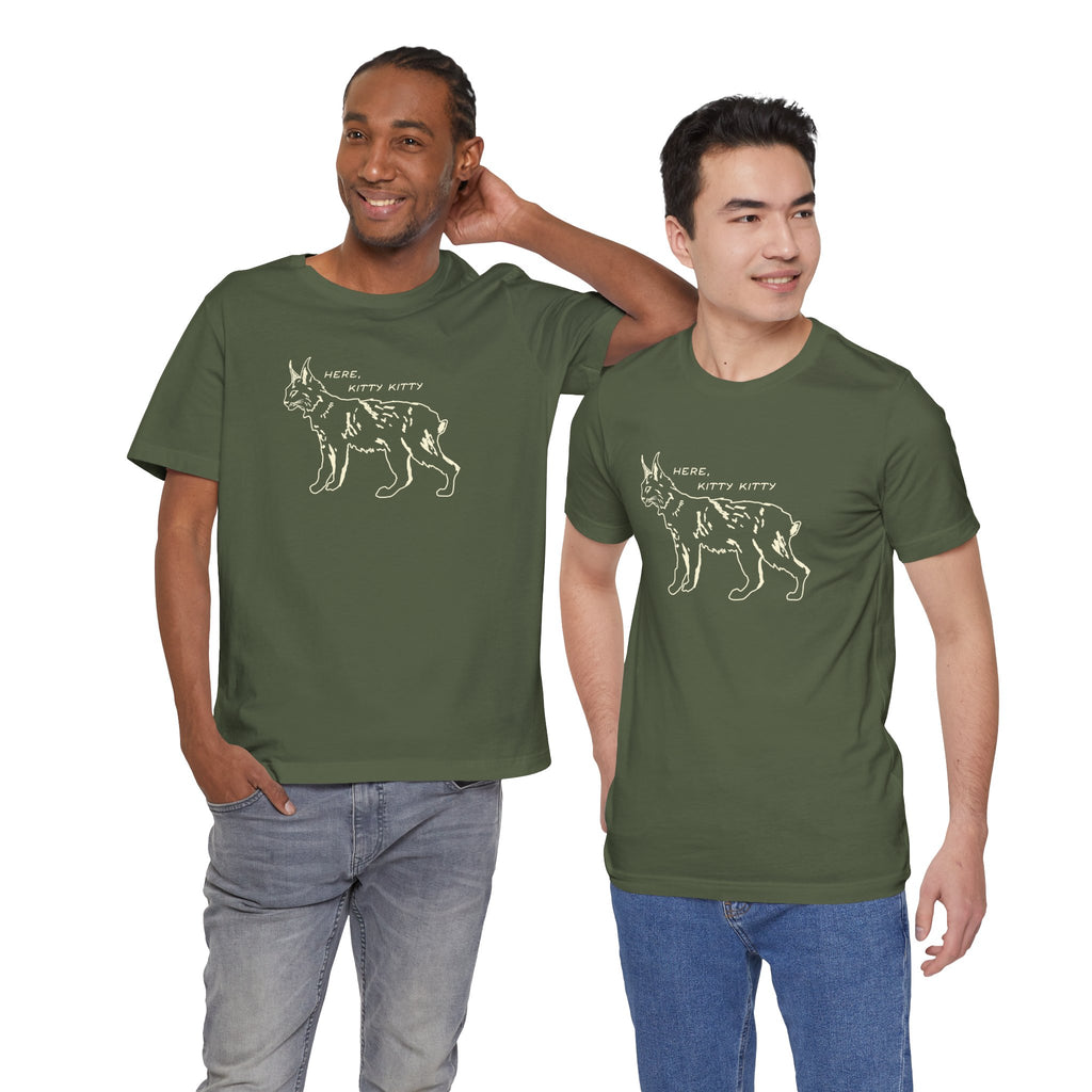 Here Kitty Kitty Unisex Tee, Bobcat T-Shirt, Funny Nature Tee, Gift for Wildlife Lovers, Cute Cat Apparel