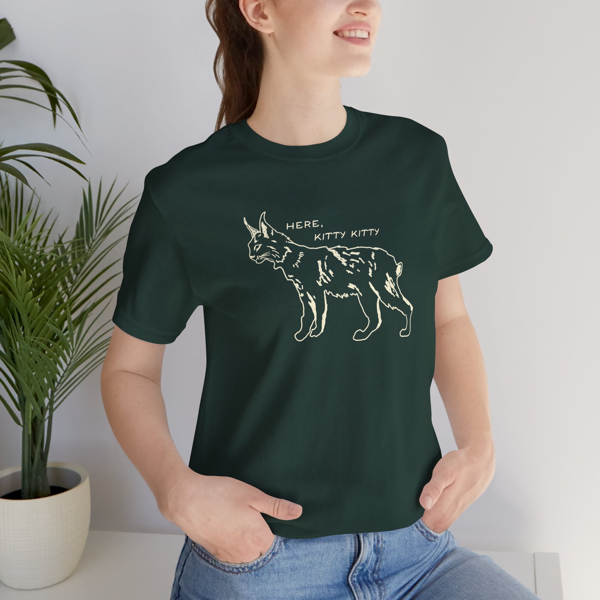 Here Kitty Kitty Unisex Tee, Bobcat T-Shirt, Funny Nature Tee, Gift for Wildlife Lovers, Cute Cat Apparel