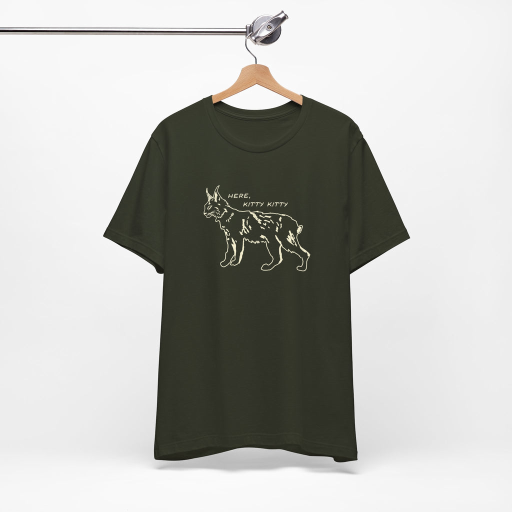 Here Kitty Kitty Unisex Tee, Bobcat T-Shirt, Funny Nature Tee, Gift for Wildlife Lovers, Cute Cat Apparel