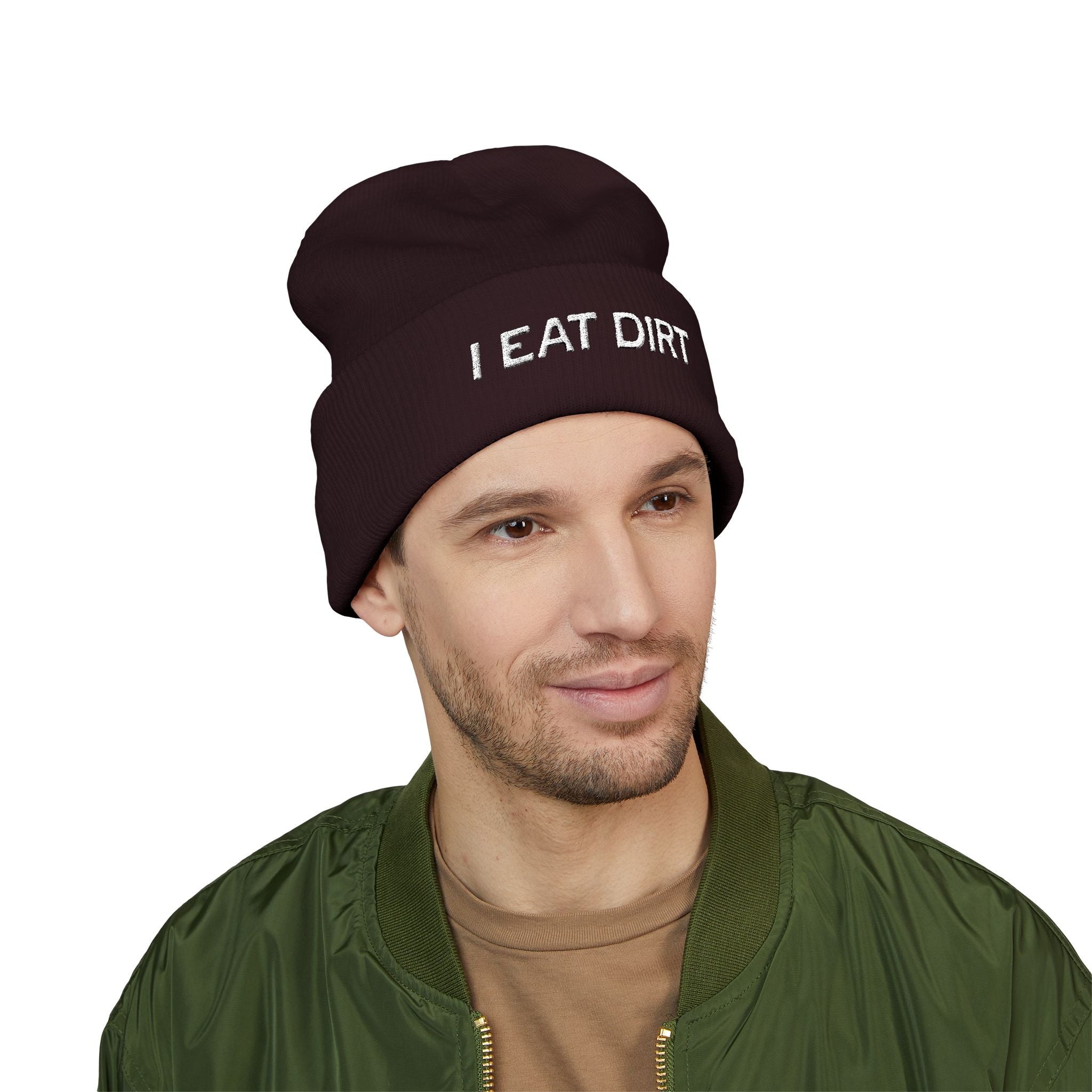 Embroidered Beanie, I Eat Dirt Hat, Classic Cuffed Hat for Adults, Winter Warm Accessory, Gift for Outdoor Lovers