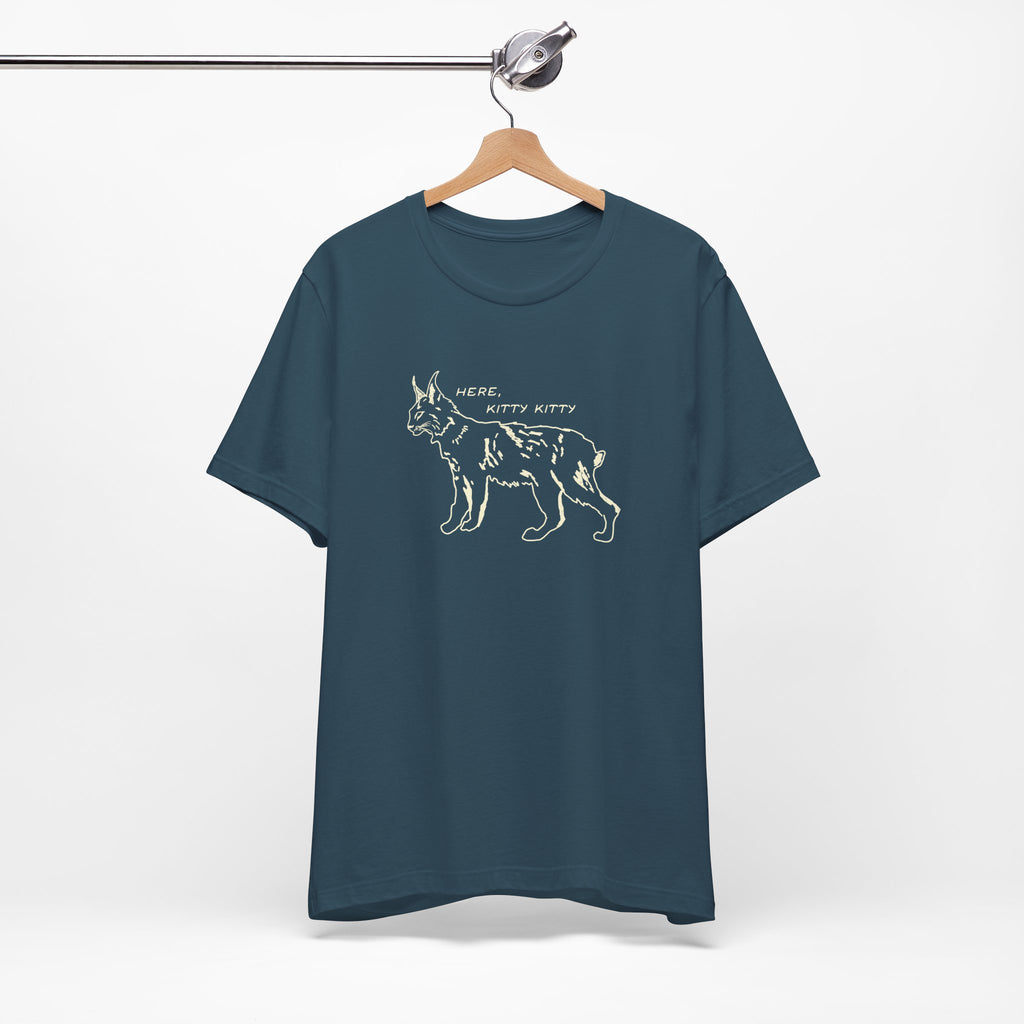 Here Kitty Kitty Unisex Tee, Bobcat T-Shirt, Funny Nature Tee, Gift for Wildlife Lovers, Cute Cat Apparel